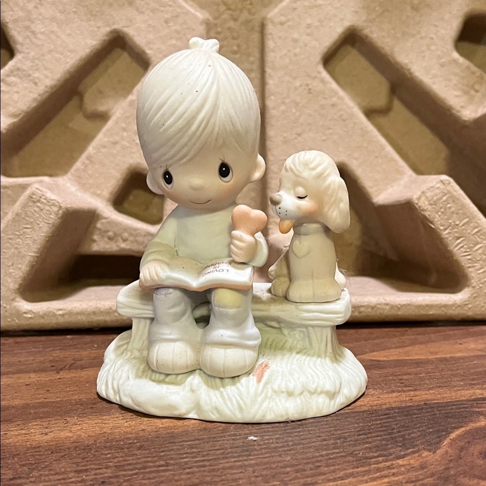 Precious Moments Figurine with Child and Dog - Cream and Tan